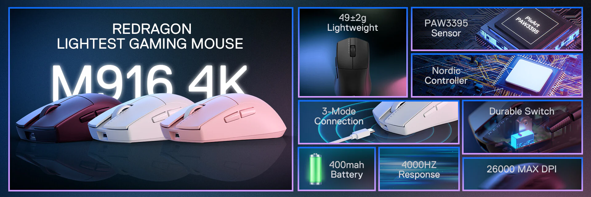 Redragon M916 PRO K1NG 4K 3-Mode Wireless Gaming Mouse เมาส์เกมมิ่งไร้ ...