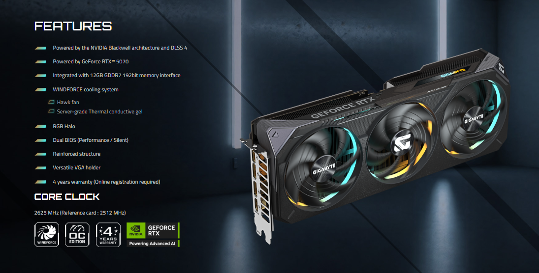 การ์ดจอ GBT GF RTX 5070 GAMING OC 12G (Rev1.0) | Shopee Thailand