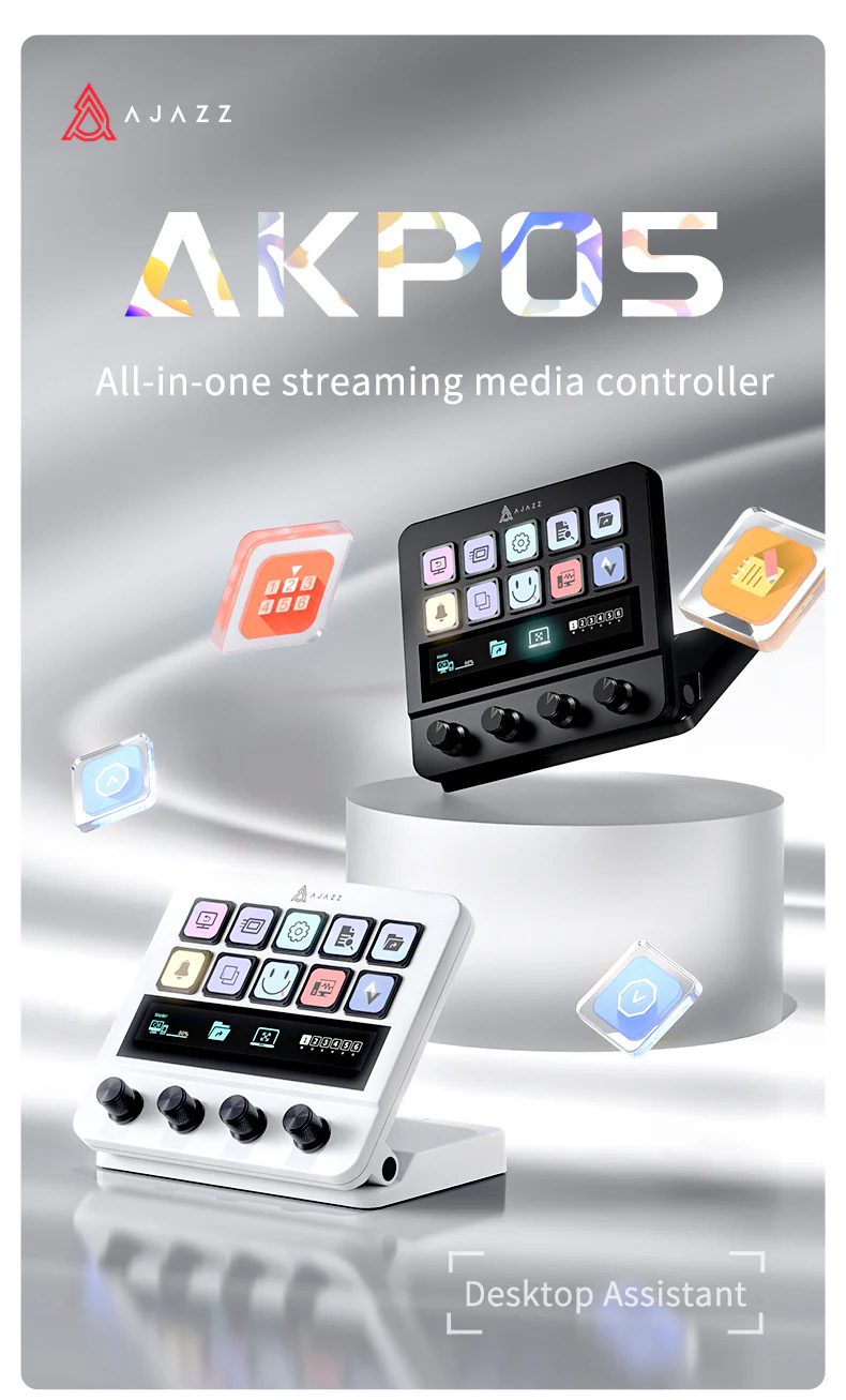 อุปกรณ์เสริมเดสก์ท็อป Ajazz AKP05 Desktop Helper with 10Key+4 Knob+LCD ...