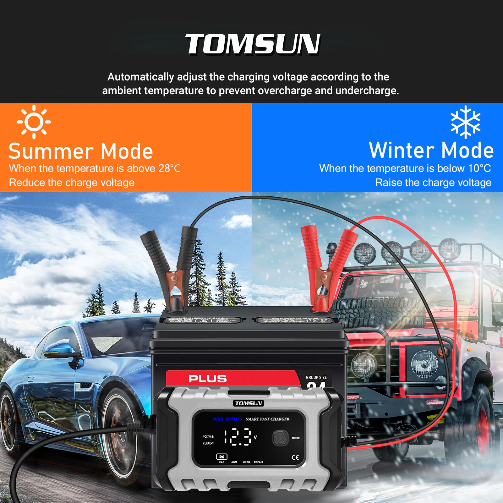 TOMSUN เครื่องชาร์จรถยนต์ ฟื้นฟูแบตเตอรี่ ซ่อมแซมแบตเตอรี่รถยนต์ ชาร์จ ...