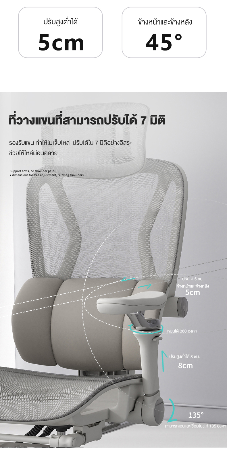 Kris R01 เก้าอี้ทำงานเพื่อสุขภาพ Ergonomic เก้าอี้สีเทา เก้าอี้ที่เหมาะกับสรีระ ออกแบบตามหลักสรีรศาสตร์ ฟังก์ชั่นมากมาย