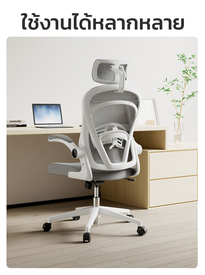 Deli เก้าอี้ทำงานเพื่อสุขภาพ นุ่มสบาย ตามหลักสรีระศาสตร์ Ergonomic เก้าอี้สีดำ เก้าอี้สีเทา ระบายอากาศดีเยี่ยม เก้าอี้ทำงาน เก้าอี้ออฟฟิศ ที่นั่งสำนักงาน พร้อมพนักพิงศีรษะ ที่พักขา Ergonomic Office chair