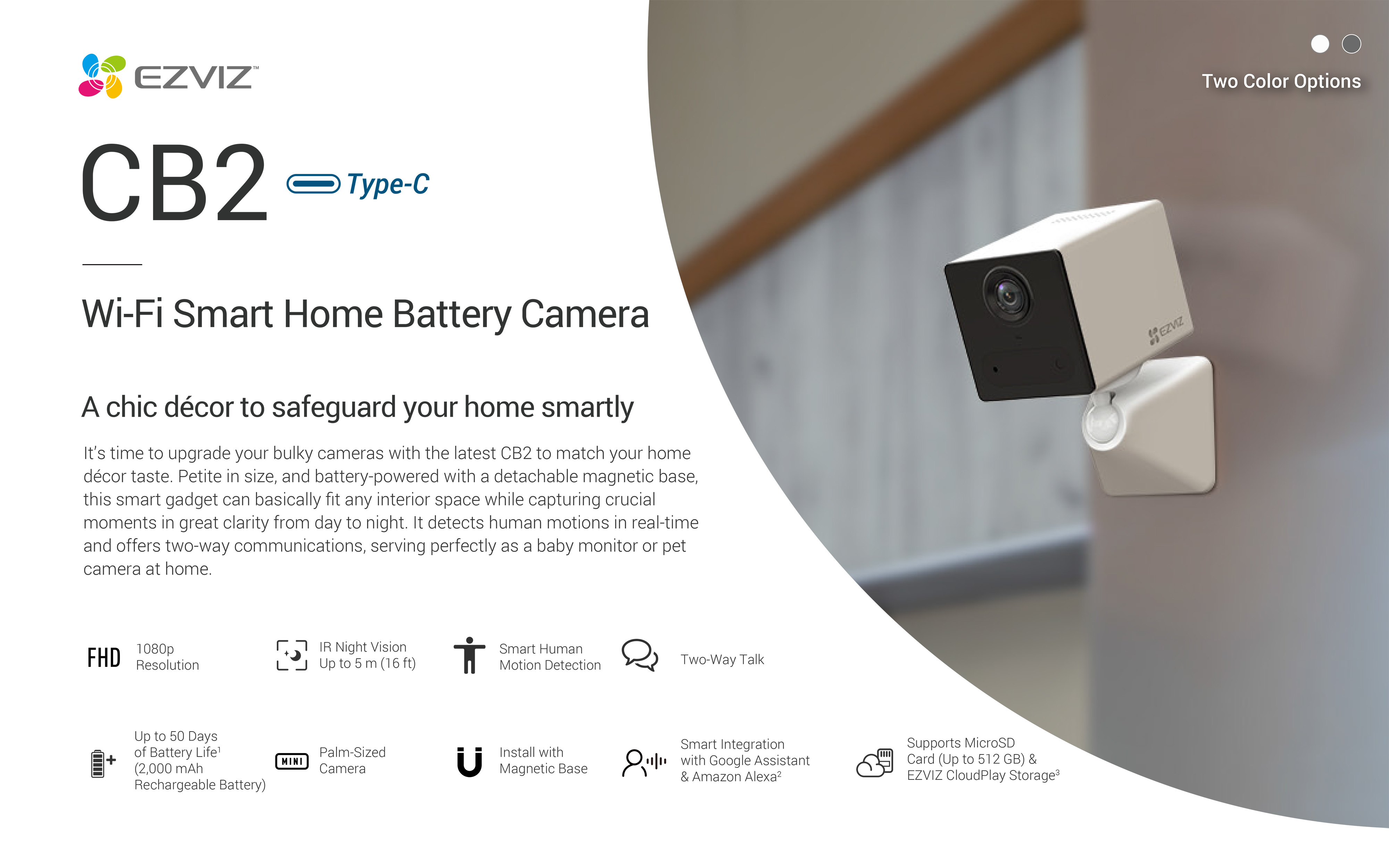 EZVIZ CB2 สีดำ 2MP (CS-CB2-R100-2D2WF-BK) WIFI IP Camera มีแบตเตอรี่ มี ...