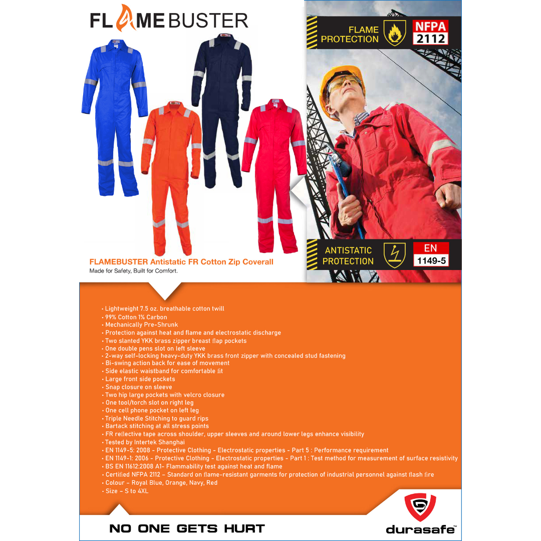 FLAMEBUSTER Antistatic Flame Retardant Cotton Zip Coverall Orange ...