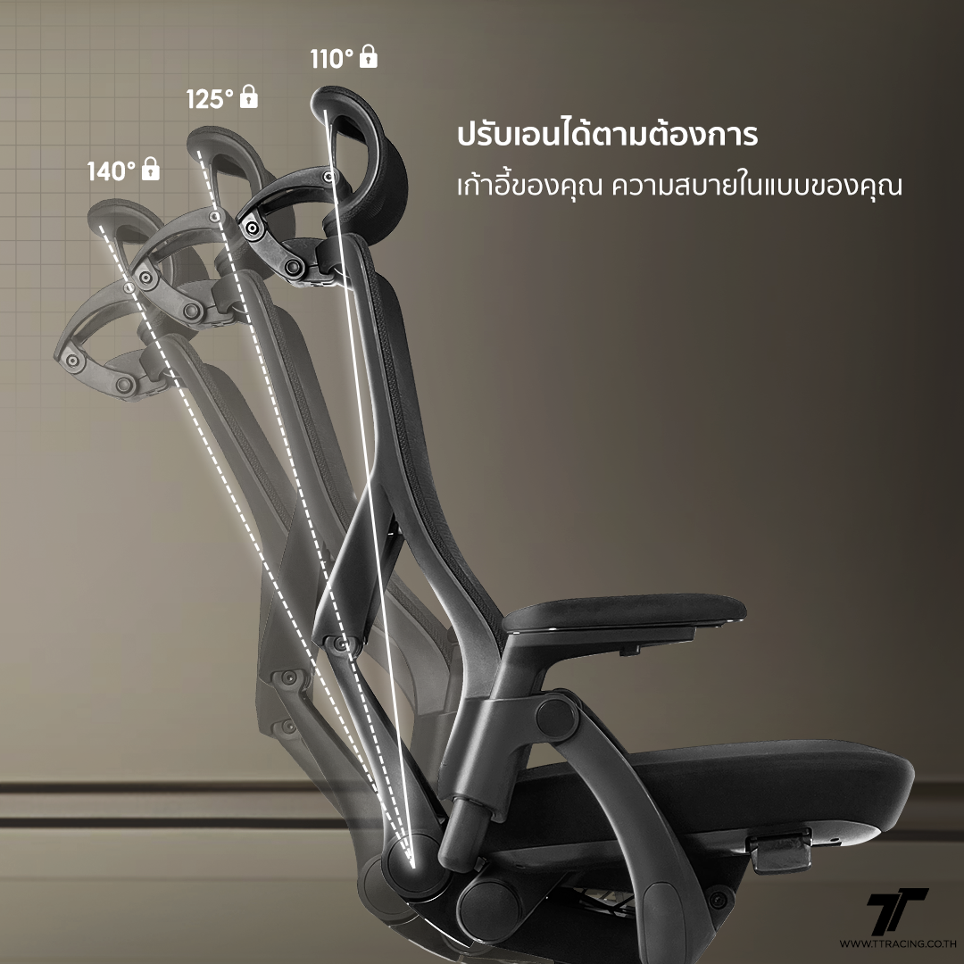 TTRacing TT AEROFLEX Ergochair GravitySync Support เก้าอี้คอม ปรับเอนได้ 110 - 140 องศา ที่วางแขน 3D