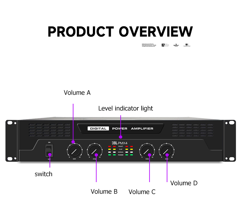 JBL PMX2 PMX4 เพาเวอร์แอมป์ระดับมืออาชีพ, การปรับระดับเสียงอิสระ 2/4 ...