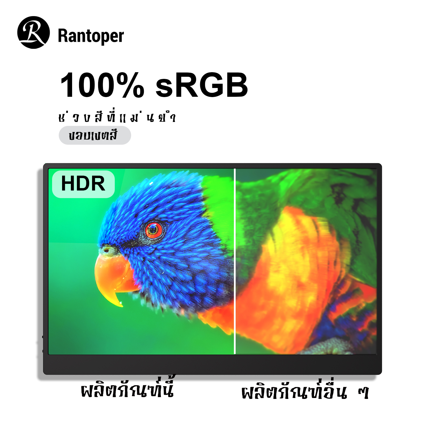 Rantoper 15.6 นิ้วจอภาพ Full HD 1080P แบบพกพาพร้อมลำโพงรองรับสาย HDMI ...