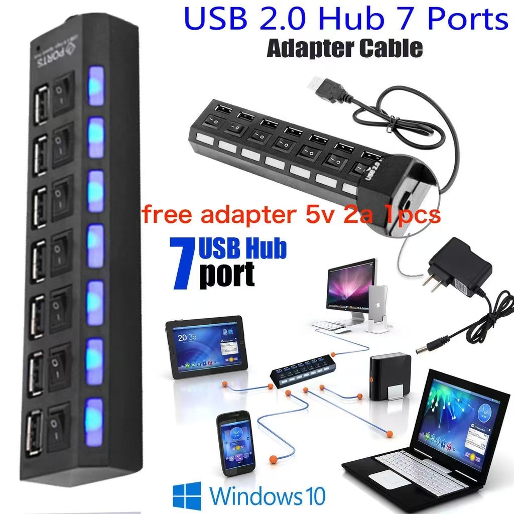 ตัวเพิ่มช่องUSB 2.0 HUB Combo Splitter 4 / 7 Port ฮับแยก USB พร้อม ...