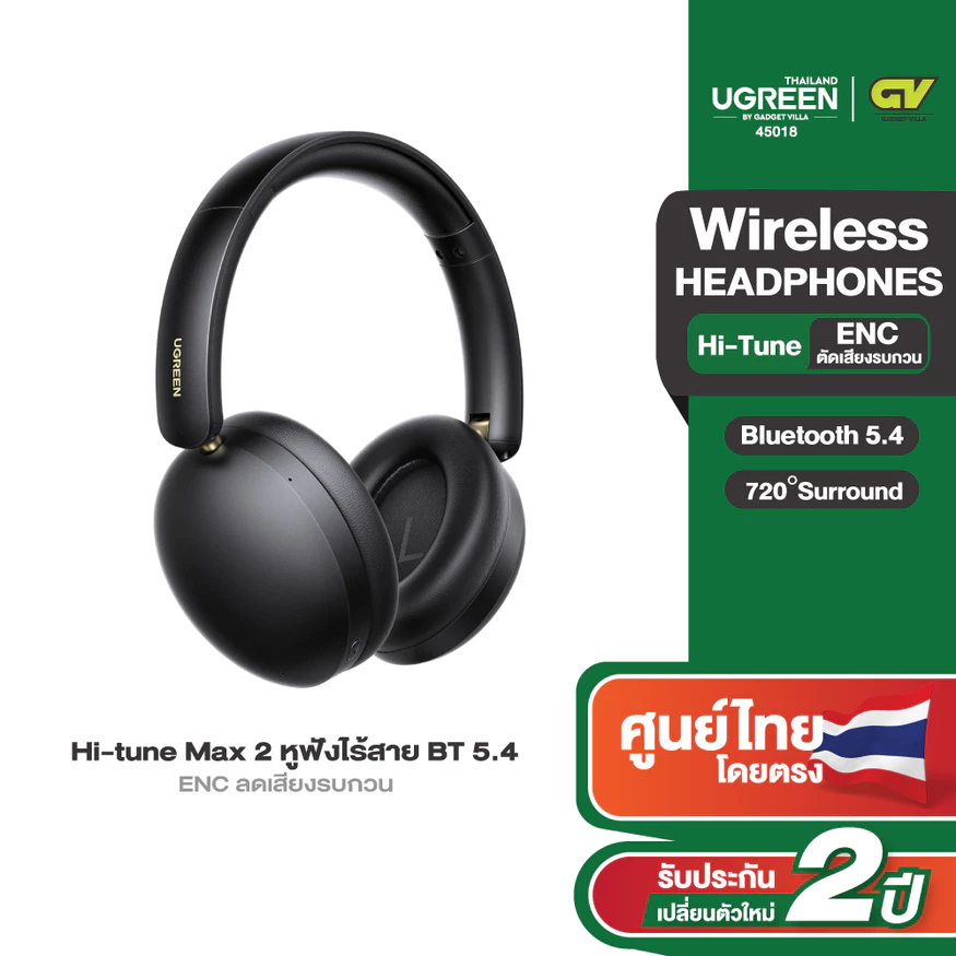 UGREEN HiTune Max 2 รุ่น HP205 หูฟังบลูทูธ Bluetooth 5.4 หูฟังไร้สาย ENC Headphones เชื่อมต่อ 2 อุปกรณ์พร้อมกัน