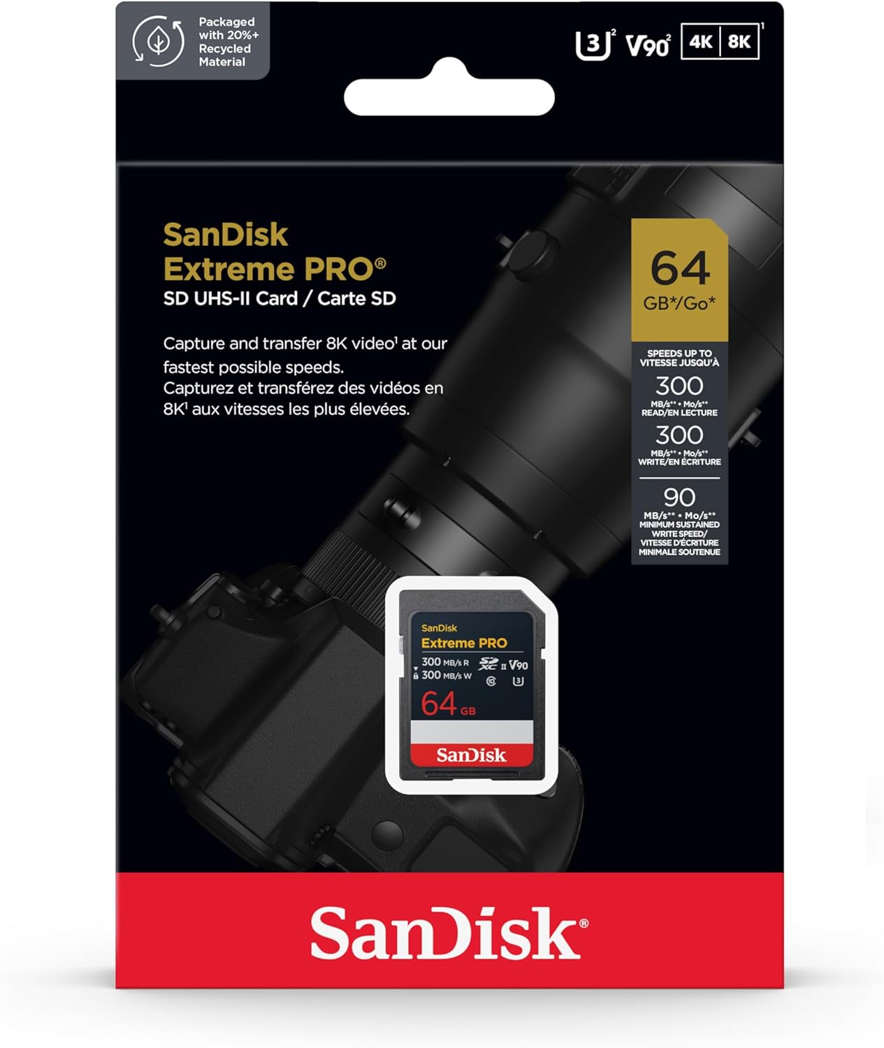 SanDisk Extreme PRO SD 64, 128, 256GB UHS-II V90 Memory Card read/write ...