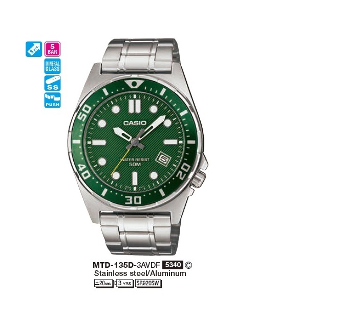 Casio Standard MTD-135D-3A 50mm in Stainless steel - US