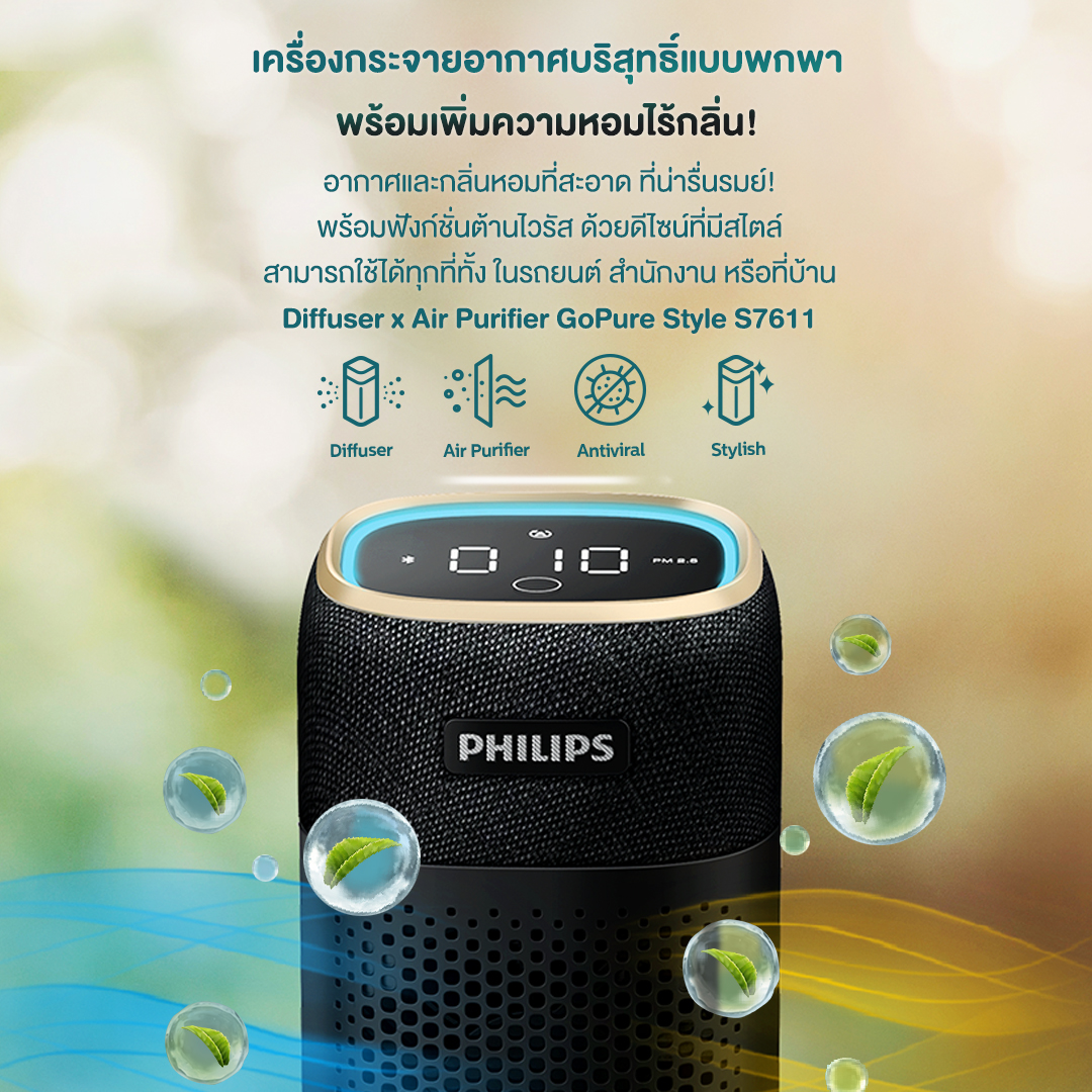 Philips ฟิลิปส์ GoPure Style S7611 เครื่องฟอกอากาศและพร้อมกระจายกลิ่นใน ...