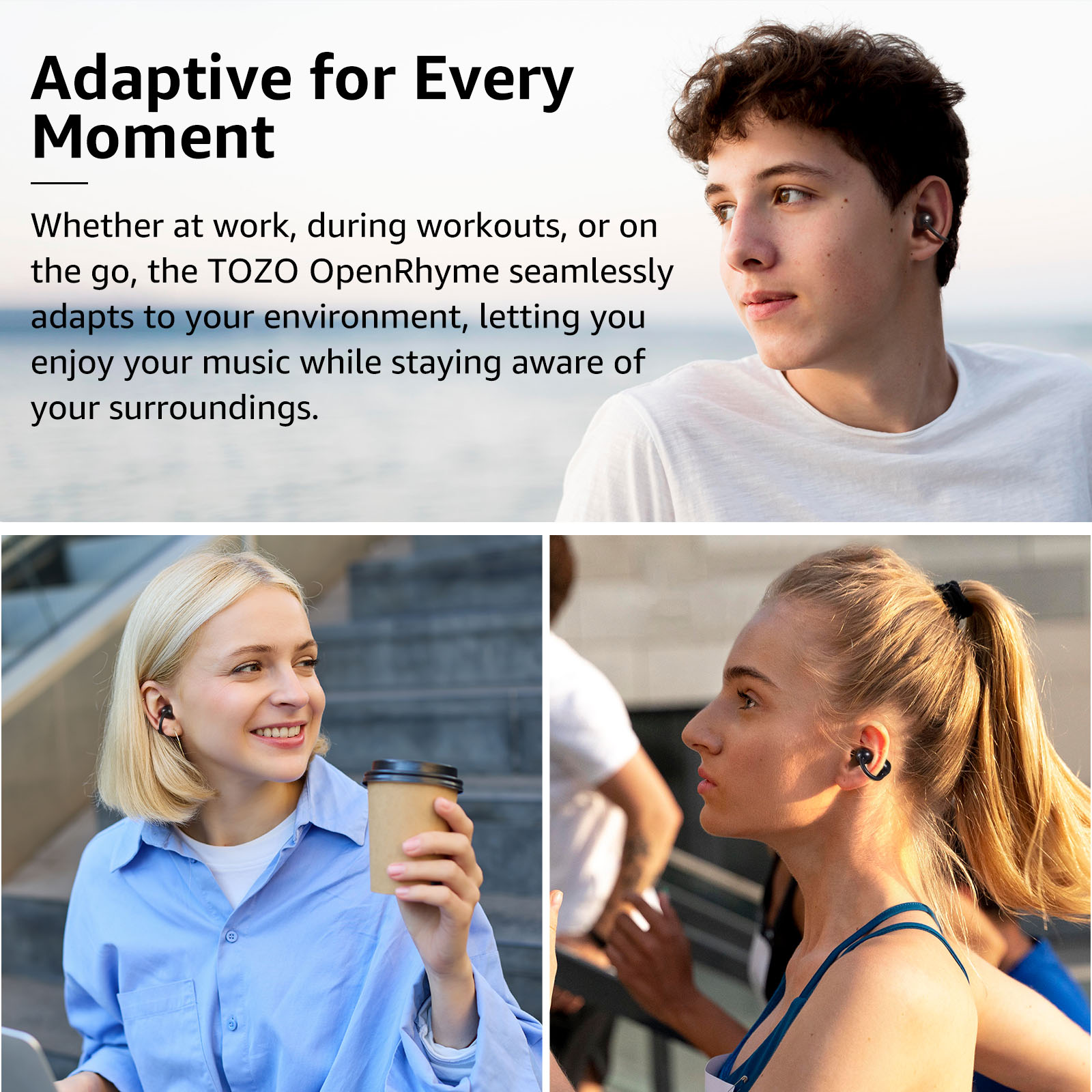TOZO OpenRhyme หูฟังบลูทูธ หูฟังไร้สาย หูฟังคลิปออน เบสหนัก Bluetooth 5.3 แบต 8 ชม/ชาร์จ IPX5 Game Mode