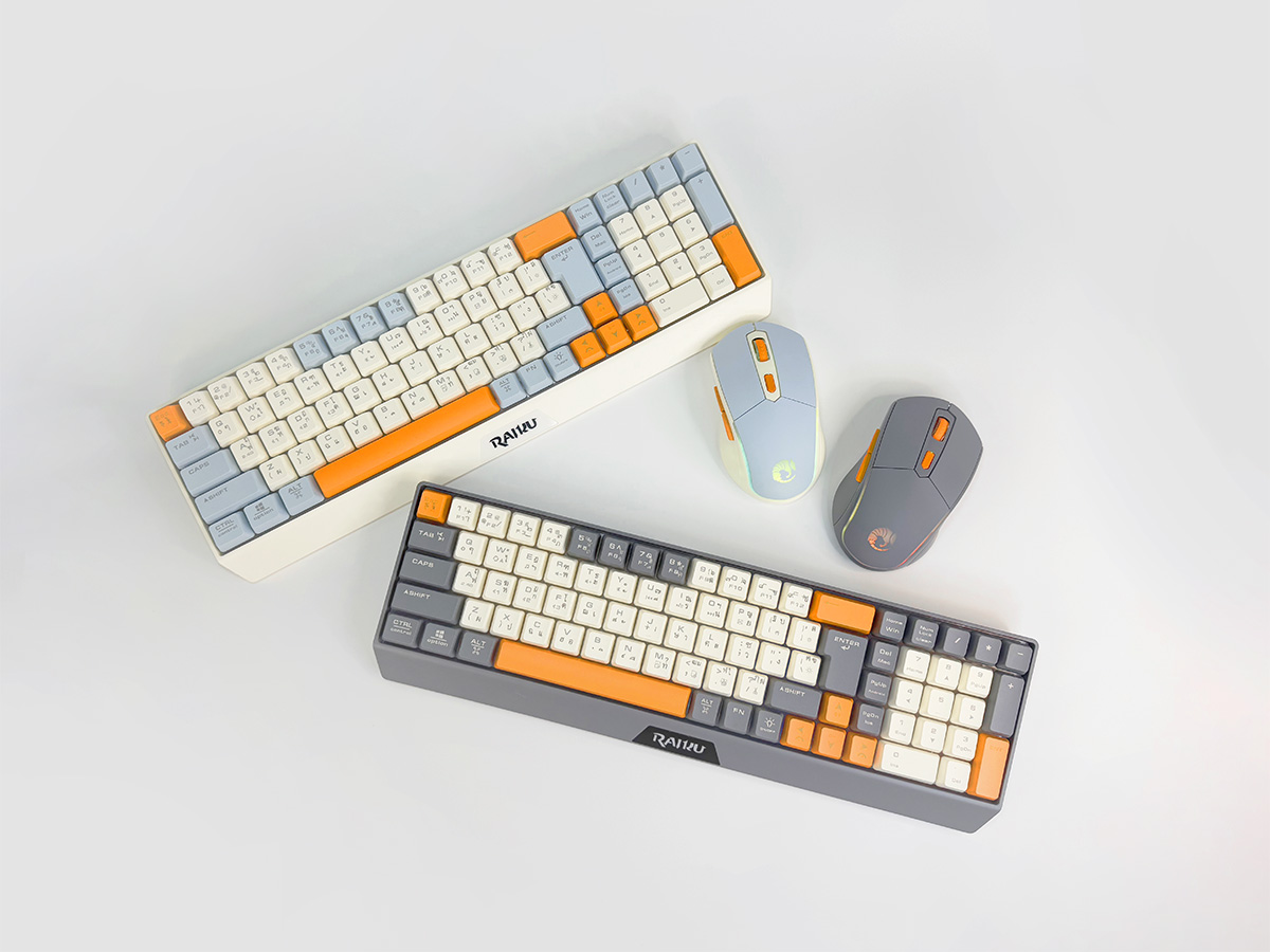 RAIKU R908 ชุดคีย์บอร์ดและเมาส์ ไร้สาย บลูทูธ+2.4g ชาร์จType-C RGB เล่น ...