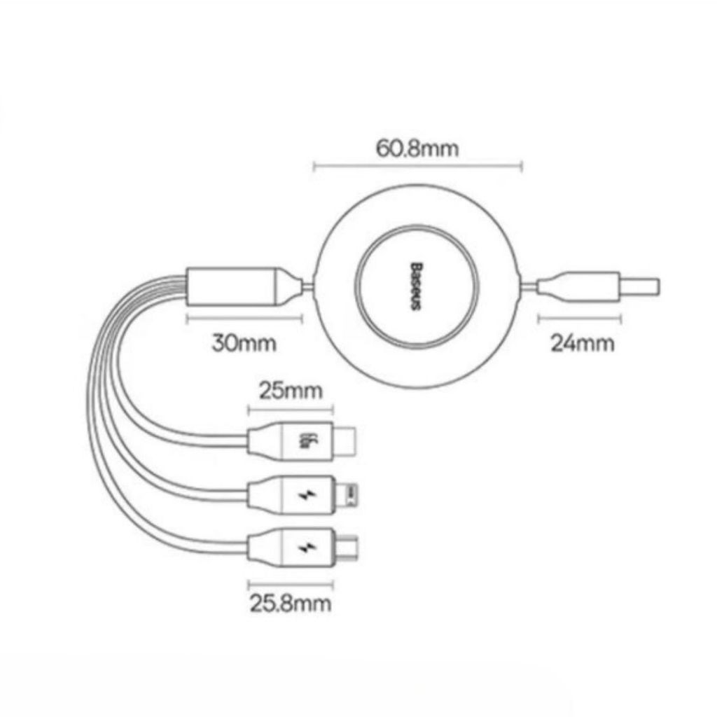 Baseus สายชาร์จเร็ว 66W 3-in-1 Fast Charging Data Cable แบบ USB to ...