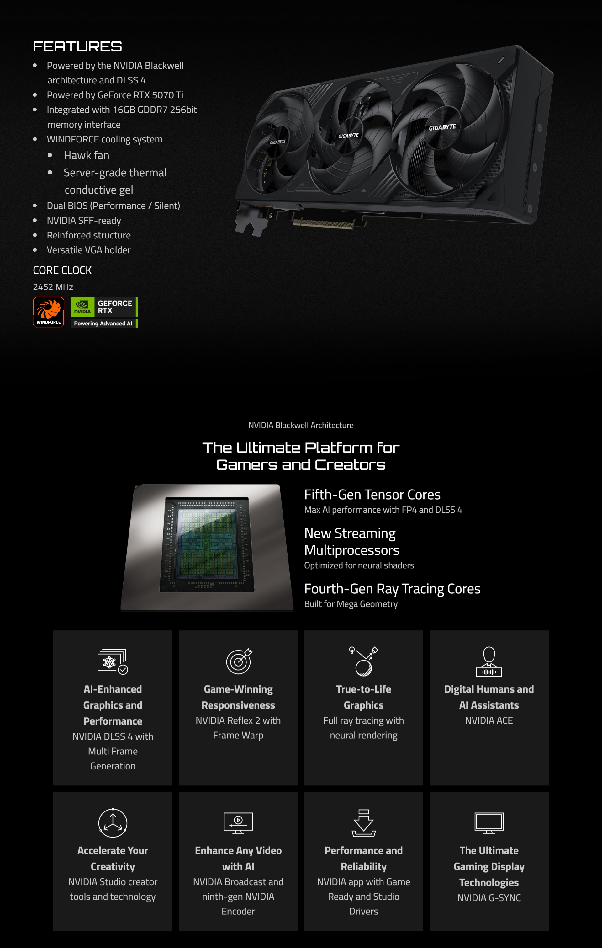 GIGABYTE GeForce RTX 5070 TI WINDFORCE SFF 16G (VGA Card) GV-N507TWF3 ...