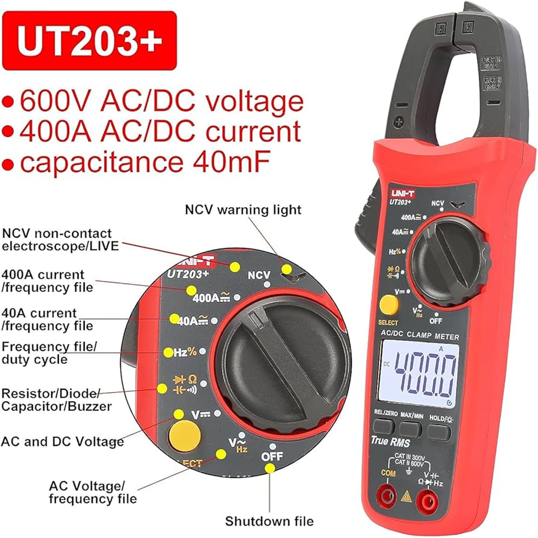 UNI-T UT202+ UT203+ UT202A+ มัลติมิเตอร์ดิจิตอล Clamp และ DC ตัวต้านทาน ...