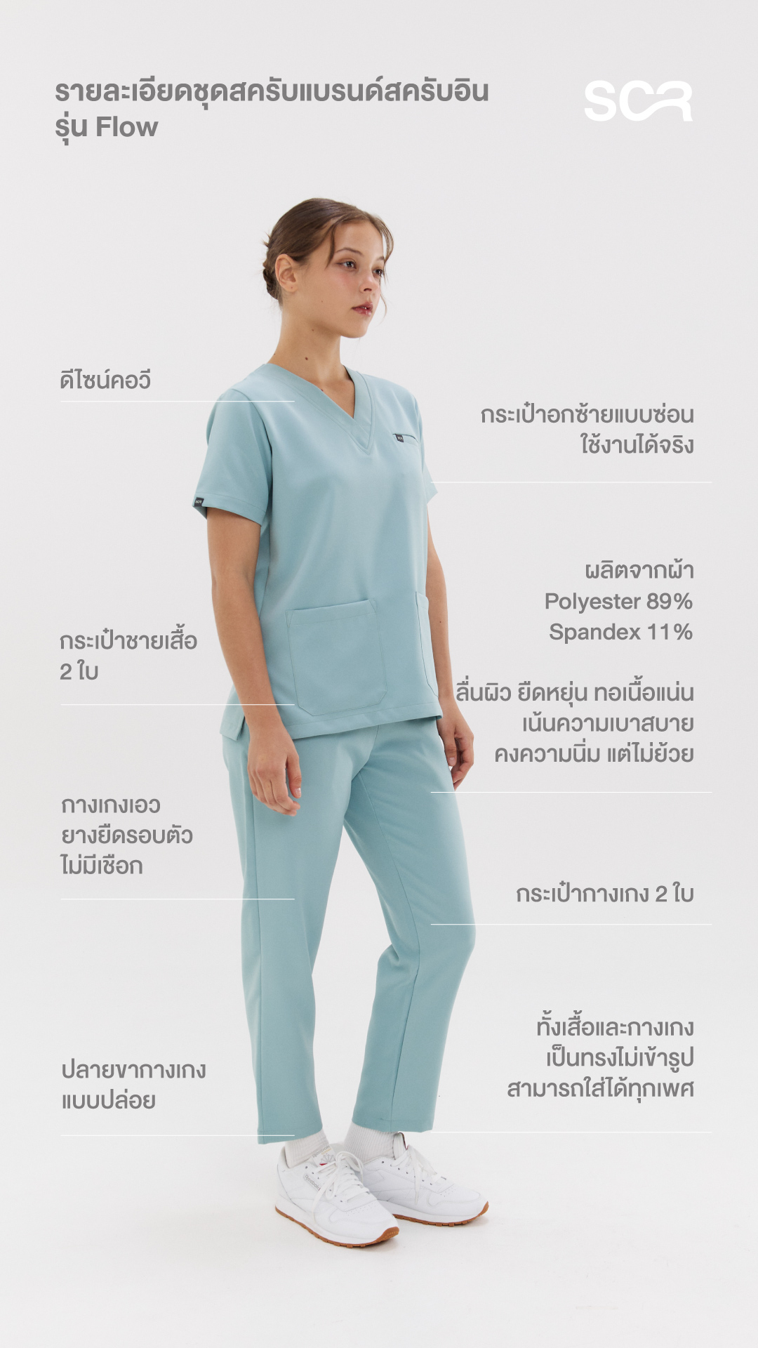 Scrub in | เสื้อ-กางเกงสครับ unisex สี Seafoam รุ่น Flow | Shopee Thailand