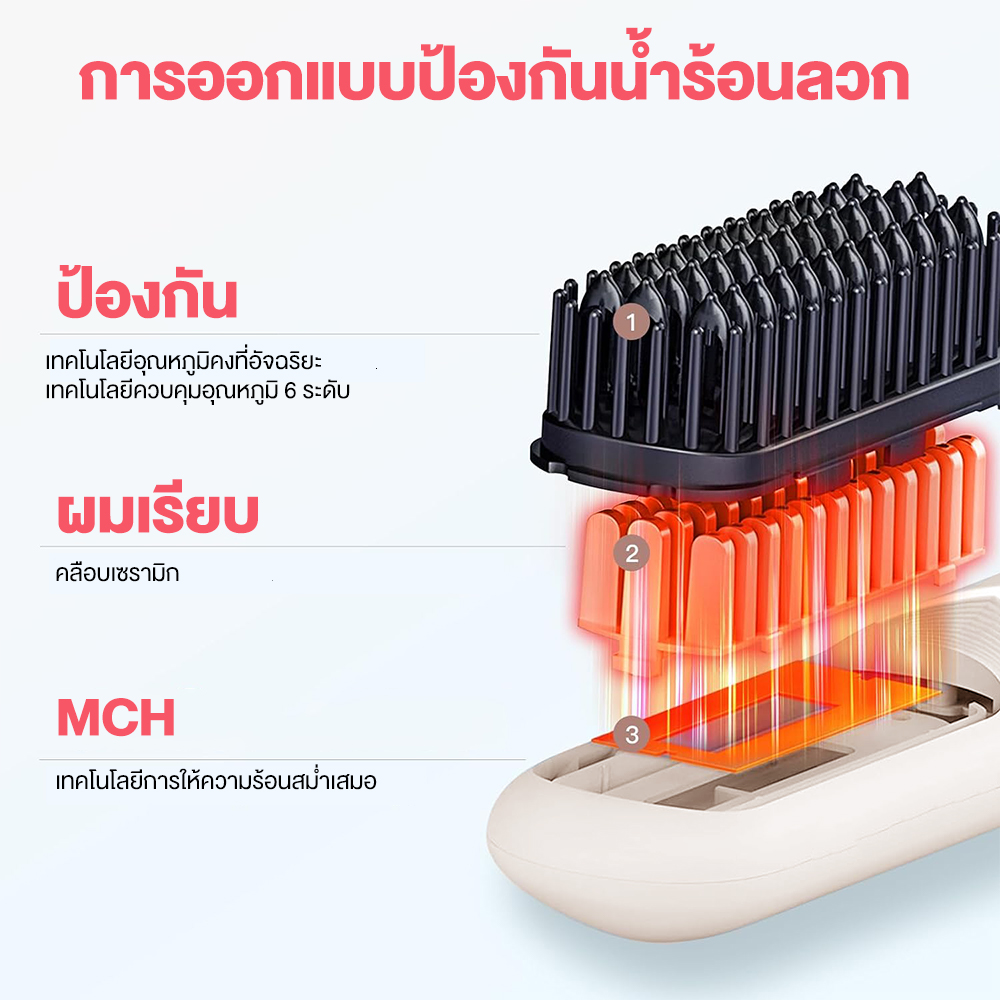 Yotex หวียืดผมไร้สาย หวีผมตรงไฟฟ้า มีไอออนลบปรับอุณหภูมิได้ ที่ยืดผม หวี ได้หวีไฟฟ้า แบบไร้สายหวีไฟฟ้า