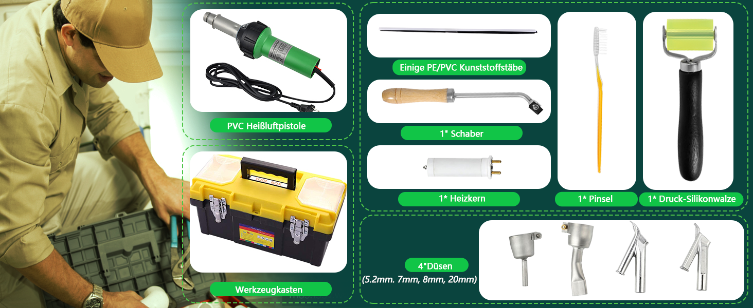 ปืนเชื่อมพลาสติก 1600W 220V Heat Air Gunner ถือปืนเชื่อมลมร้อน 40-600 ...