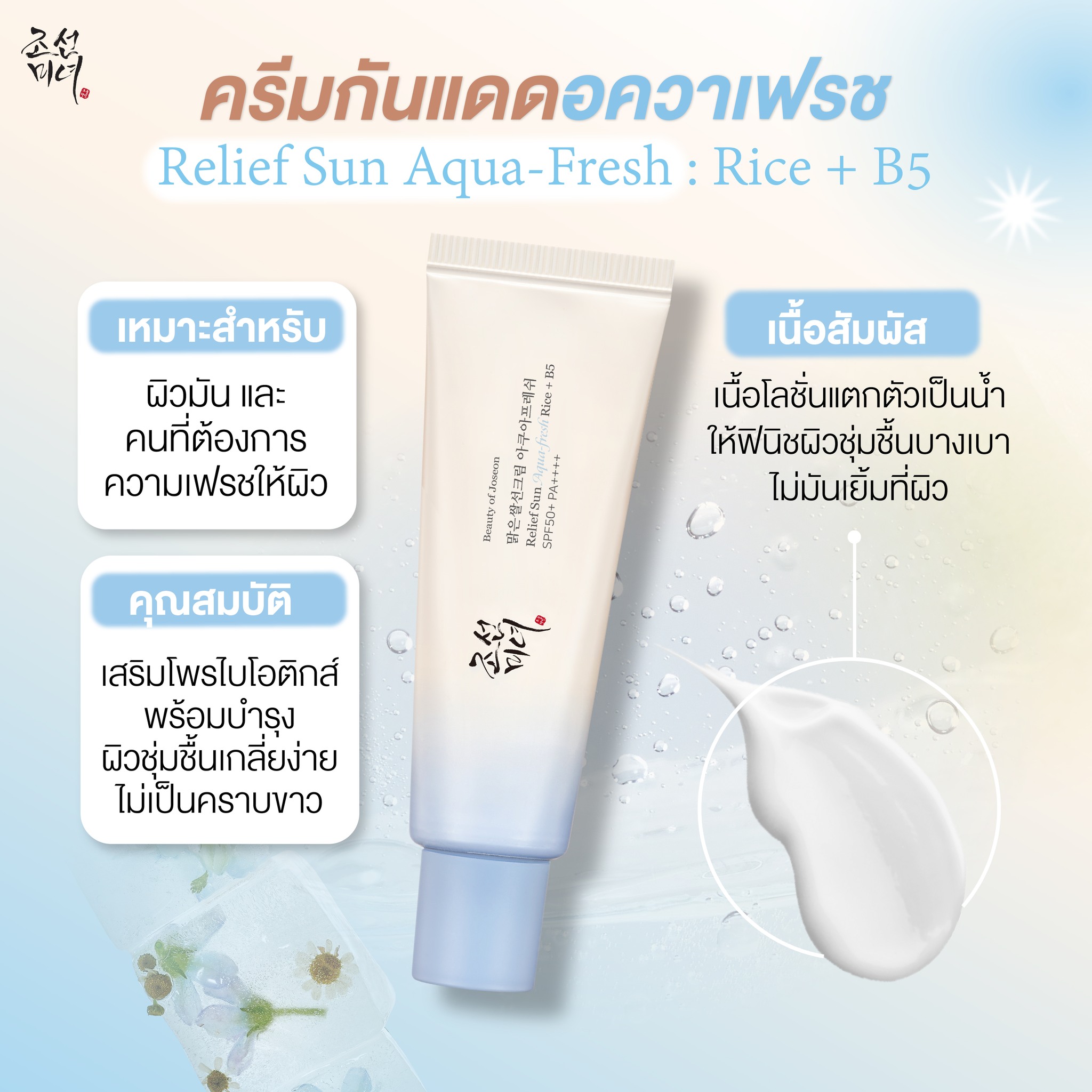 [ซื้อ 1แถม1 ] Beauty Of Joseon RELIEF SUN AQUA-FRESH RICE + B5 SPF50 ...
