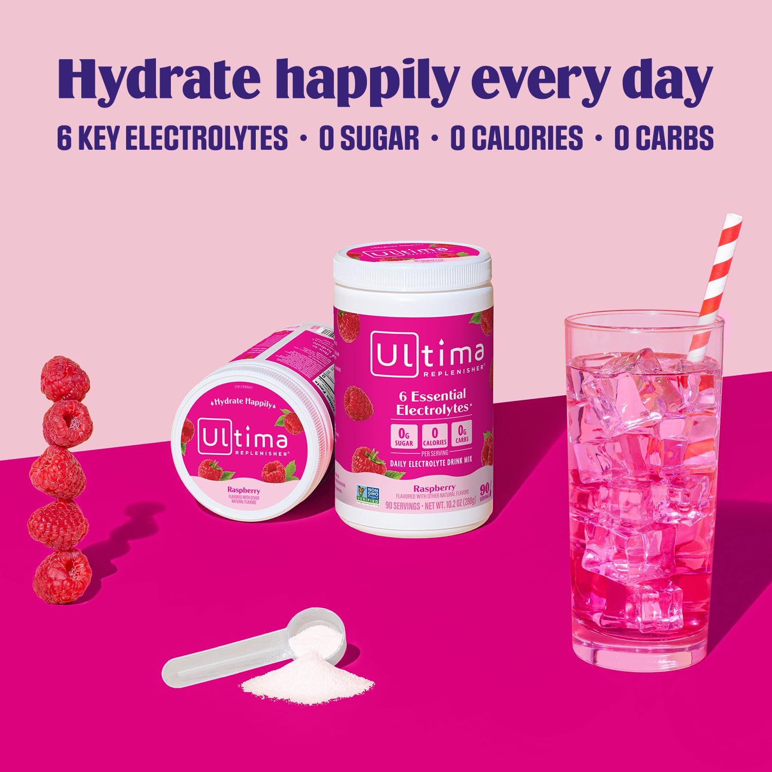 Ultima Replenisher Electrolyte Mix Raspberry 90 Servings Keto & Sugar ...