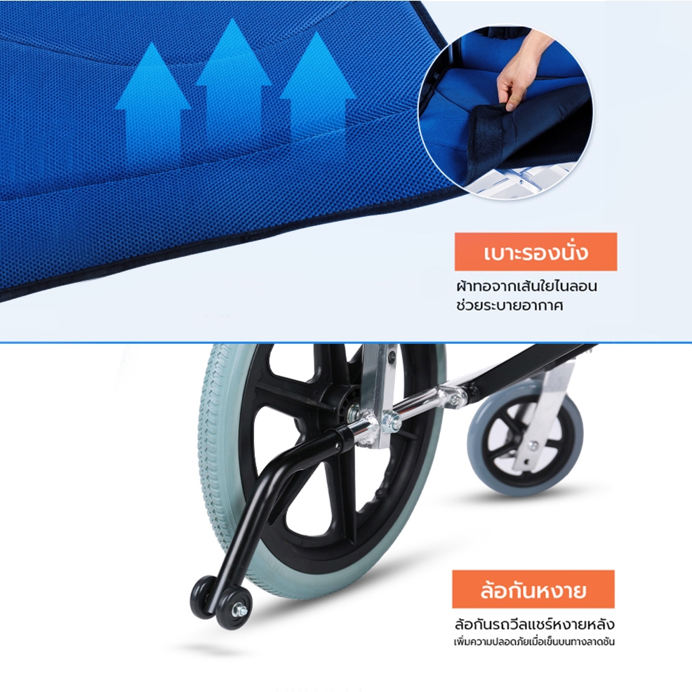 Synergy รุ่น NEO BLUE PLUS รถเข็นวีลแชร์ พับได้ น้ำหนักเบา อัลลอยไม่เป็นสนิม