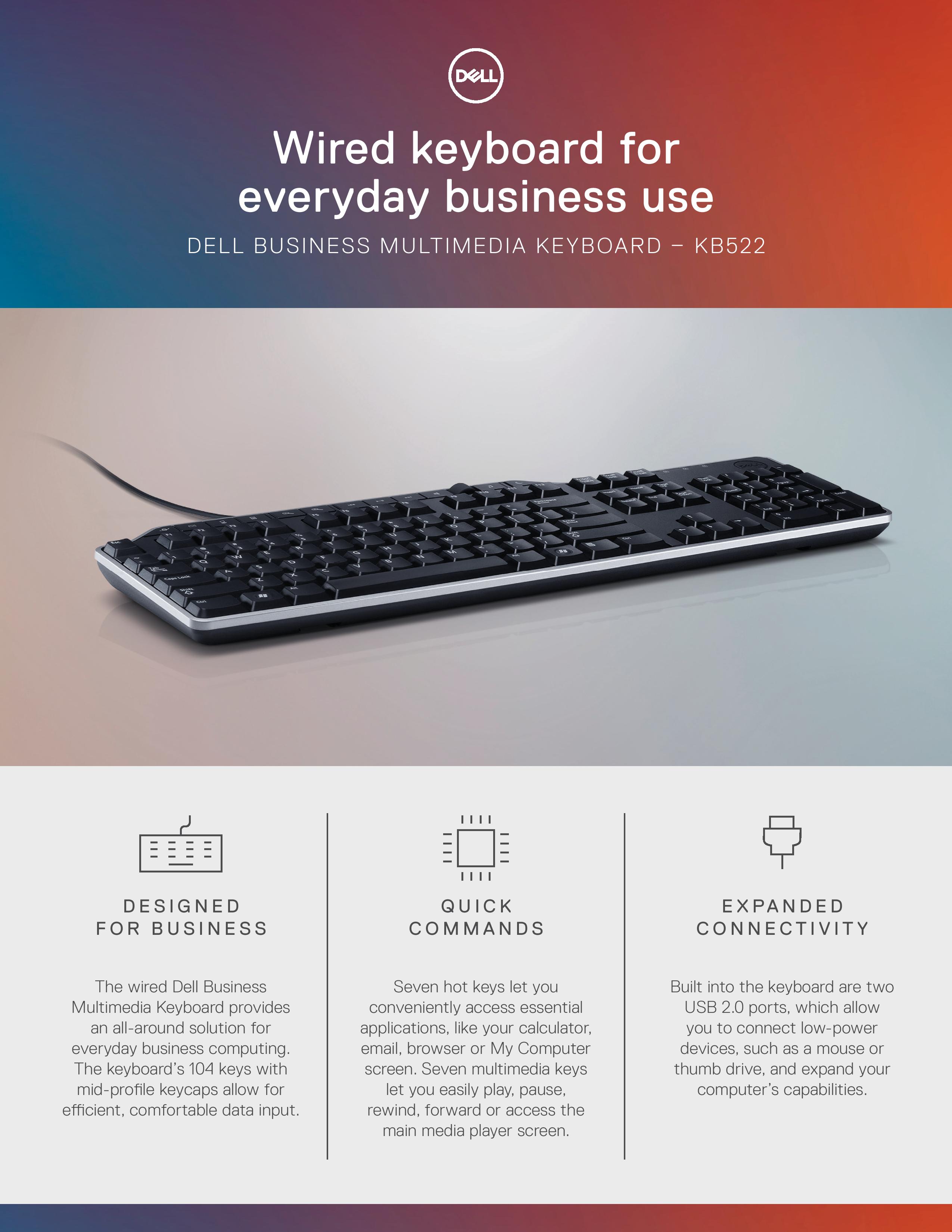 Dell Business Multimedia Keyboard - KB522 with USB Ports for expanded ...
