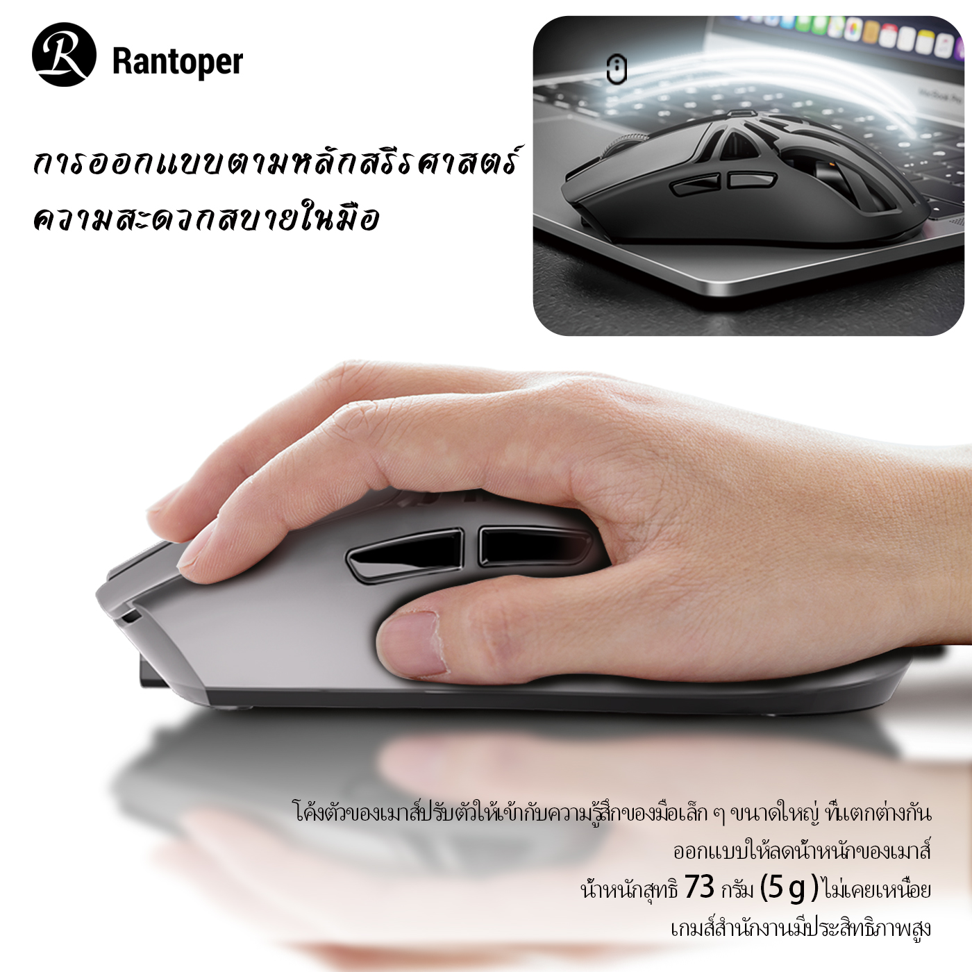 RantoperRS8/Wireless Mouse/เม้าส์เกมมิ่งไร้สาย/ 2.4GWireless/BT5.1/Type ...