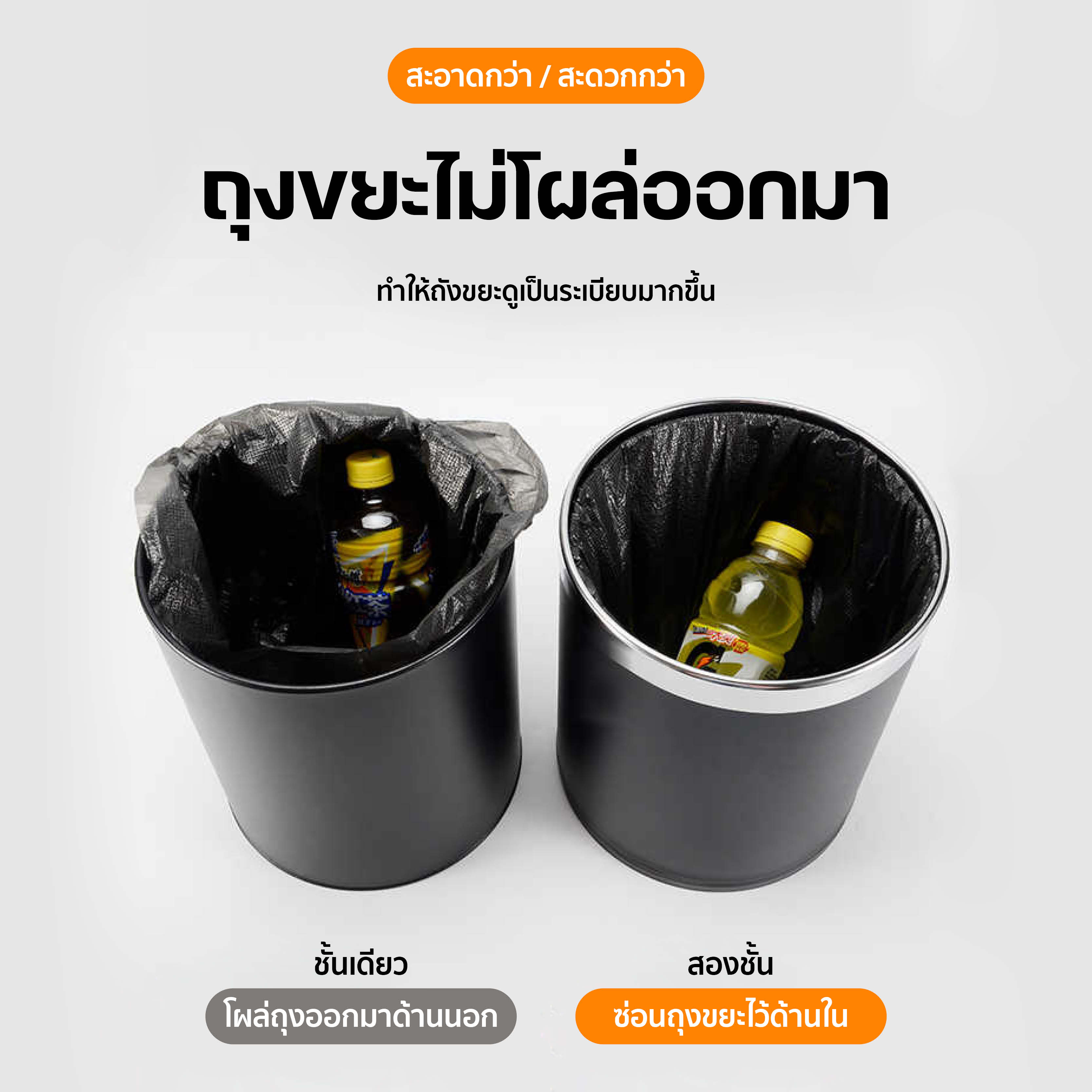 ถังขยะไม่มีฝา สีดำ มินิมอล 2 ชั้น ใช้ในห้องน้ำ/ครัว/โรงแรม/คอนโด | Nest ...