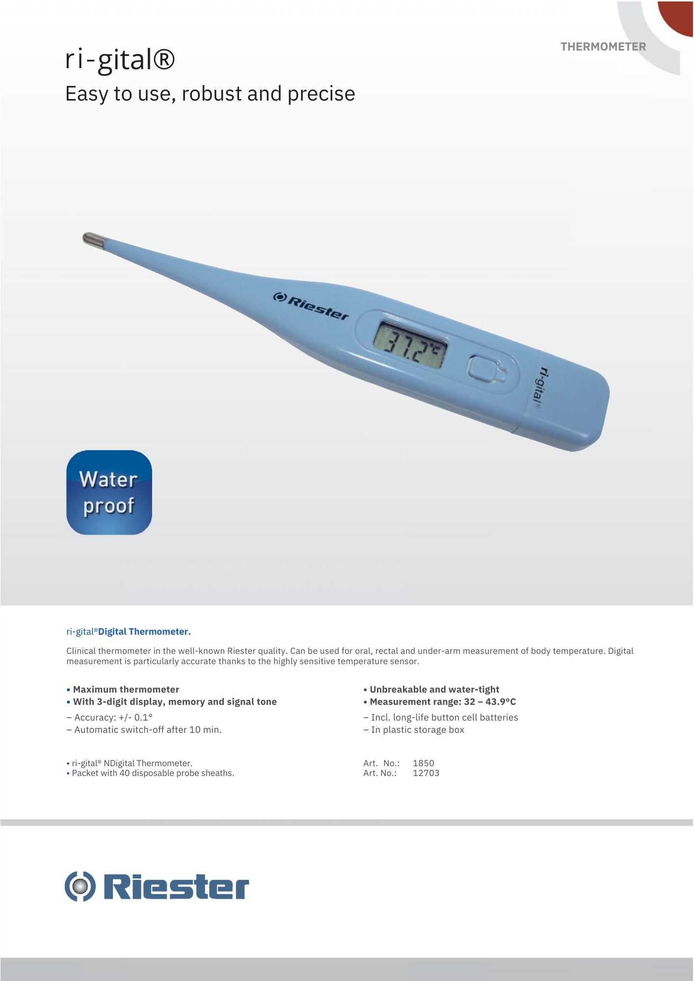 Riester Digital Thermometer Ri-Gital [R1850] เป็นเครื่องวัดอุณหภูมิ ...