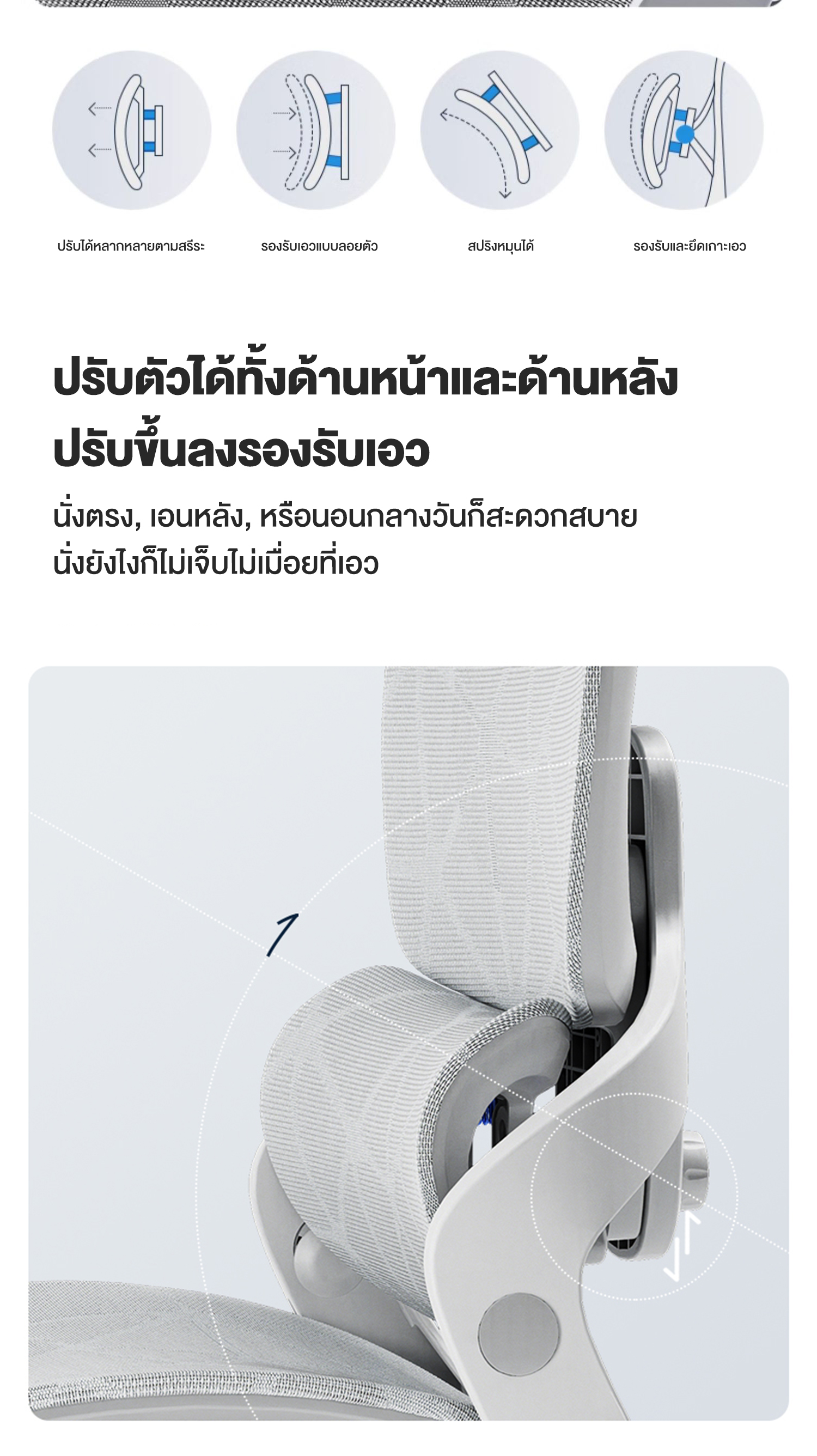 Kris E05 เก้าอี้เพื่อสุขภาพ เก้าอี้สีเทา ดีไซน์ตามหลักสรีรศาสตร์ Ergonomic ระบายอากาศดีเยี่ยม Ergonomic