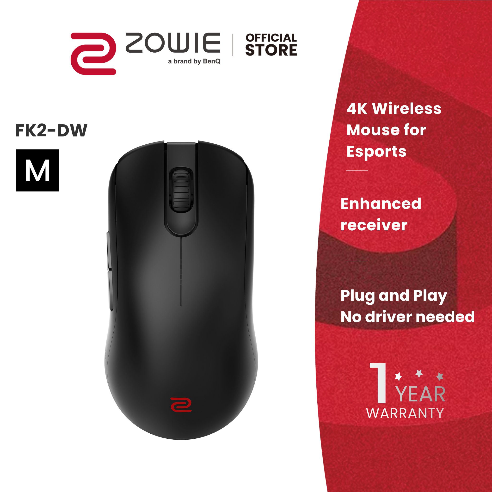ZOWIE FK2-DW 4K Wireless Mouse for Esports ขนาด M/กลาง (เมาส์เกม 
