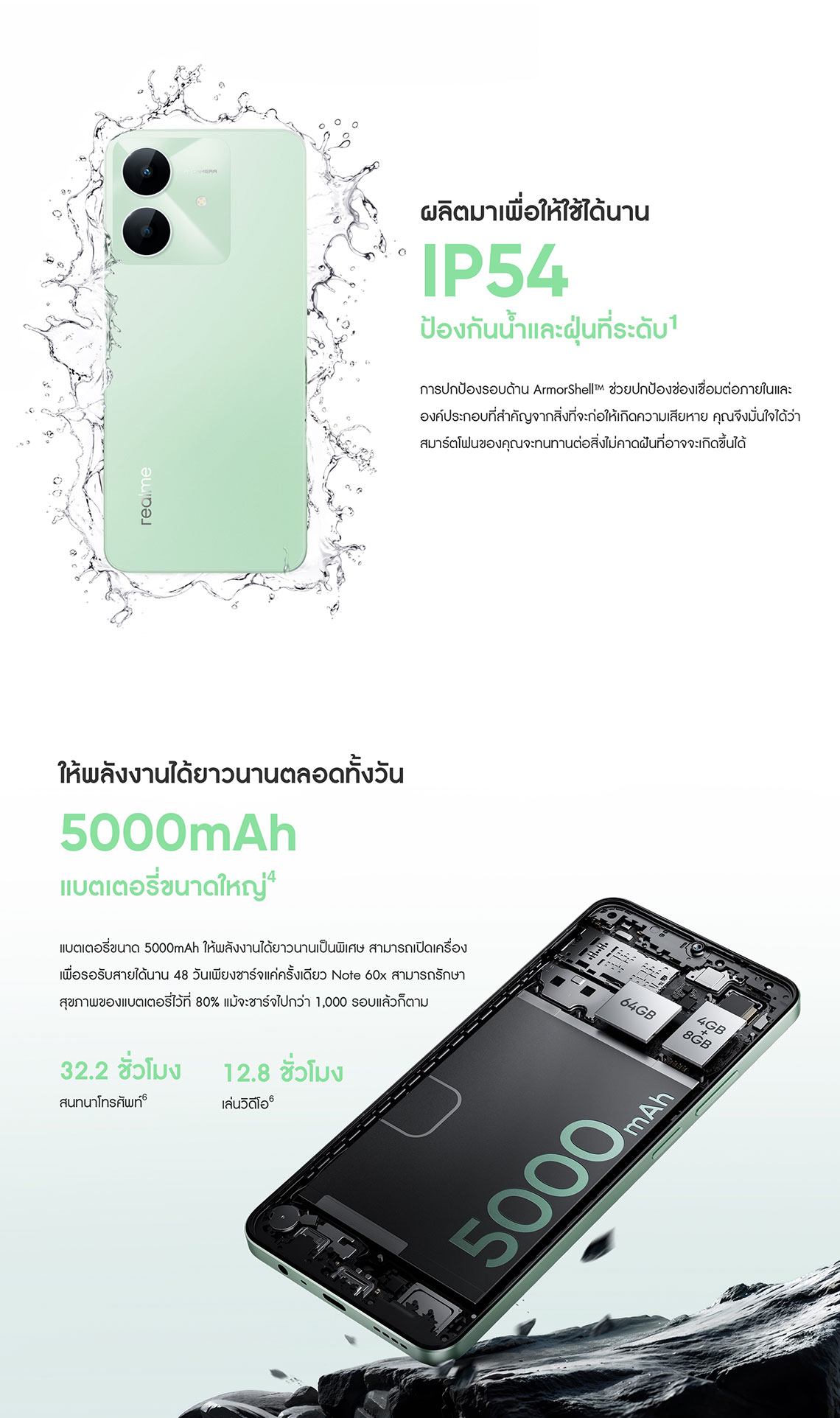 realme Note 60x (4+64) | สมาร์ทโฟนทนทานต่อการกระแทกด้วยเกาะ Armorshell ใช้งานราบเลื่น 48 เดือน แบตเตอรี่ 5000 mAh