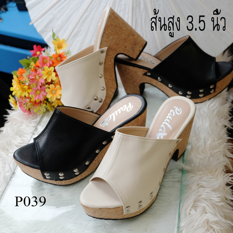 P039 งานส้นตึกทรงสวมตอกหมุดงานด้านข้าง ด้านในวัสดุที่ใช้ทำส้นเป็นไม้แท้ ...