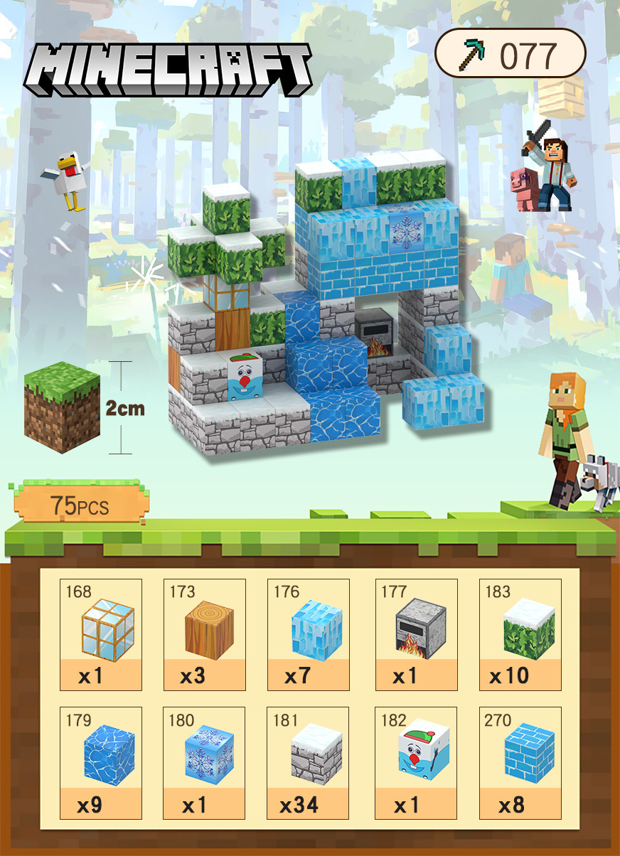Minecraft DIY ของเล่น MC Magnetic Build บ้านมายคราฟ บล็อกตัวต่อ ป้อมมาย ...