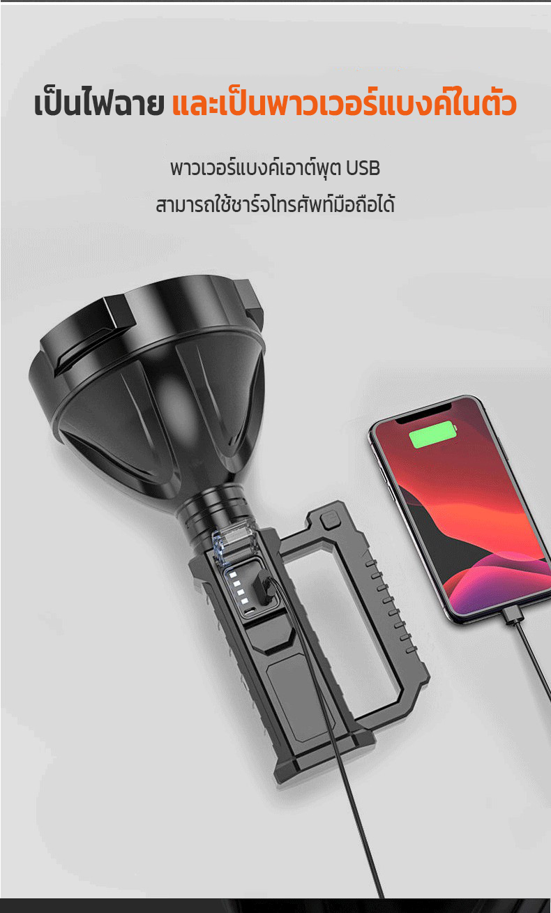 NEOBEE ไฟฉายแรงสูง 4 โหมด ไฟฉาย สปอร์ตไลน์ W382 W5119 W5120 แบบพกพา USB ...