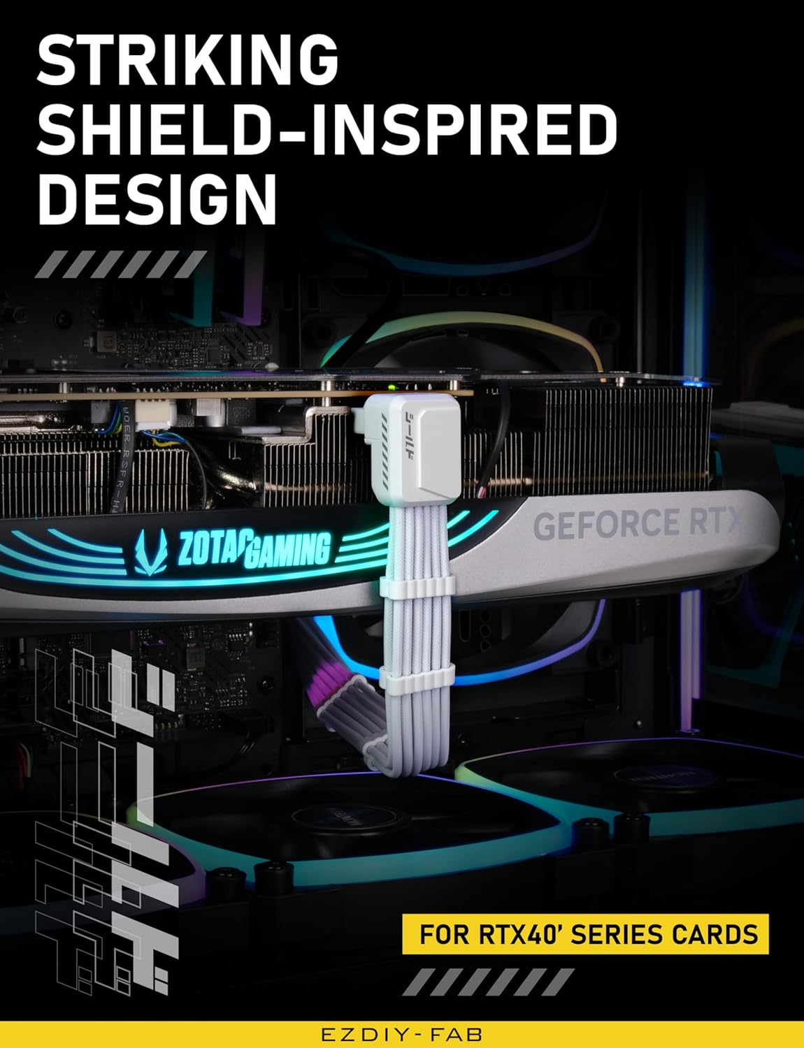 EZDIY-FAB (สายต่อไฟการ์ดจอ) Shield PCIE 5.1 GPU Extension Cable with 90 ...
