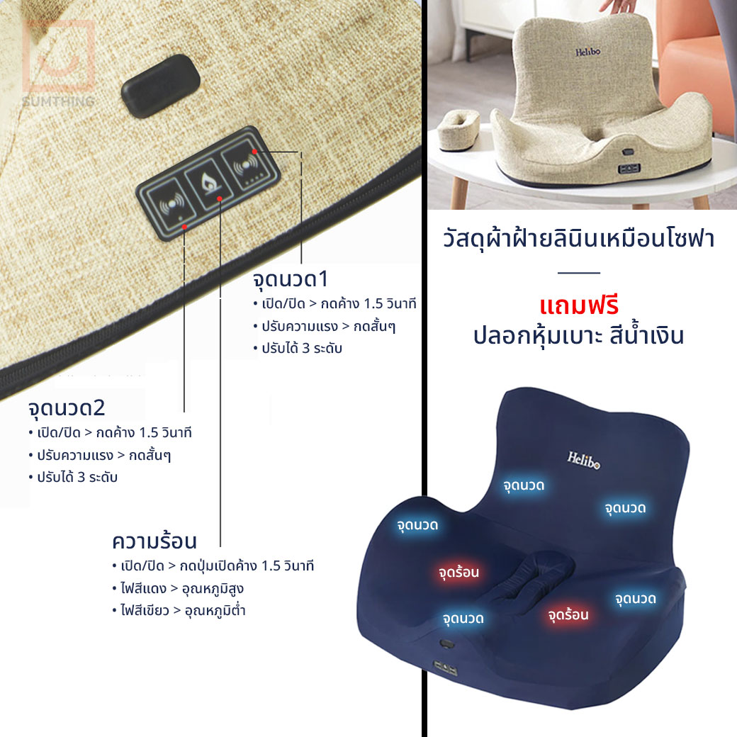 Helibo เบาะนวดไฟฟ้า เครื่องนวดระบบสั่น นวดกล้ามเนื้อ นวดเฉพาะจุด บริหาร ...