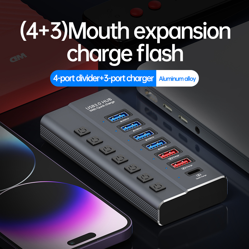 Newtech USB 3.0 Hub 7 PORT HUB USB 3.0 4 Ports Super Hi-Speed DM-506 ...