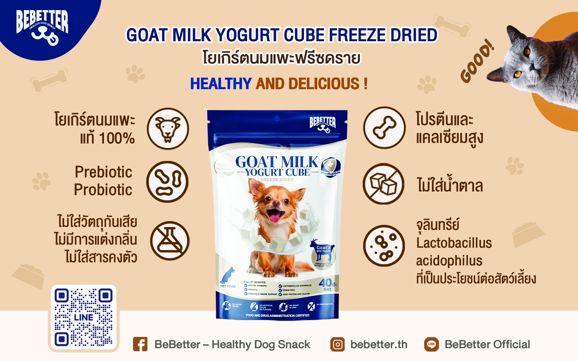 PetStern(Be Better)Goat Milk Yogurt Cube โยเกิร์ตนมแพะฟรีซดราย ขนม ...