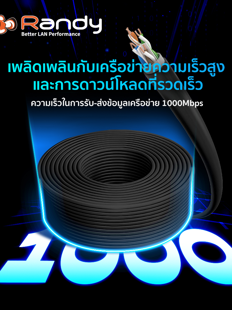 RANDYสายแลน OutdoorCAT6 OFC100% ยาว305M แจ็คเก็ต2ชั้นPE+PVC ทนน้ำทนแดด ...