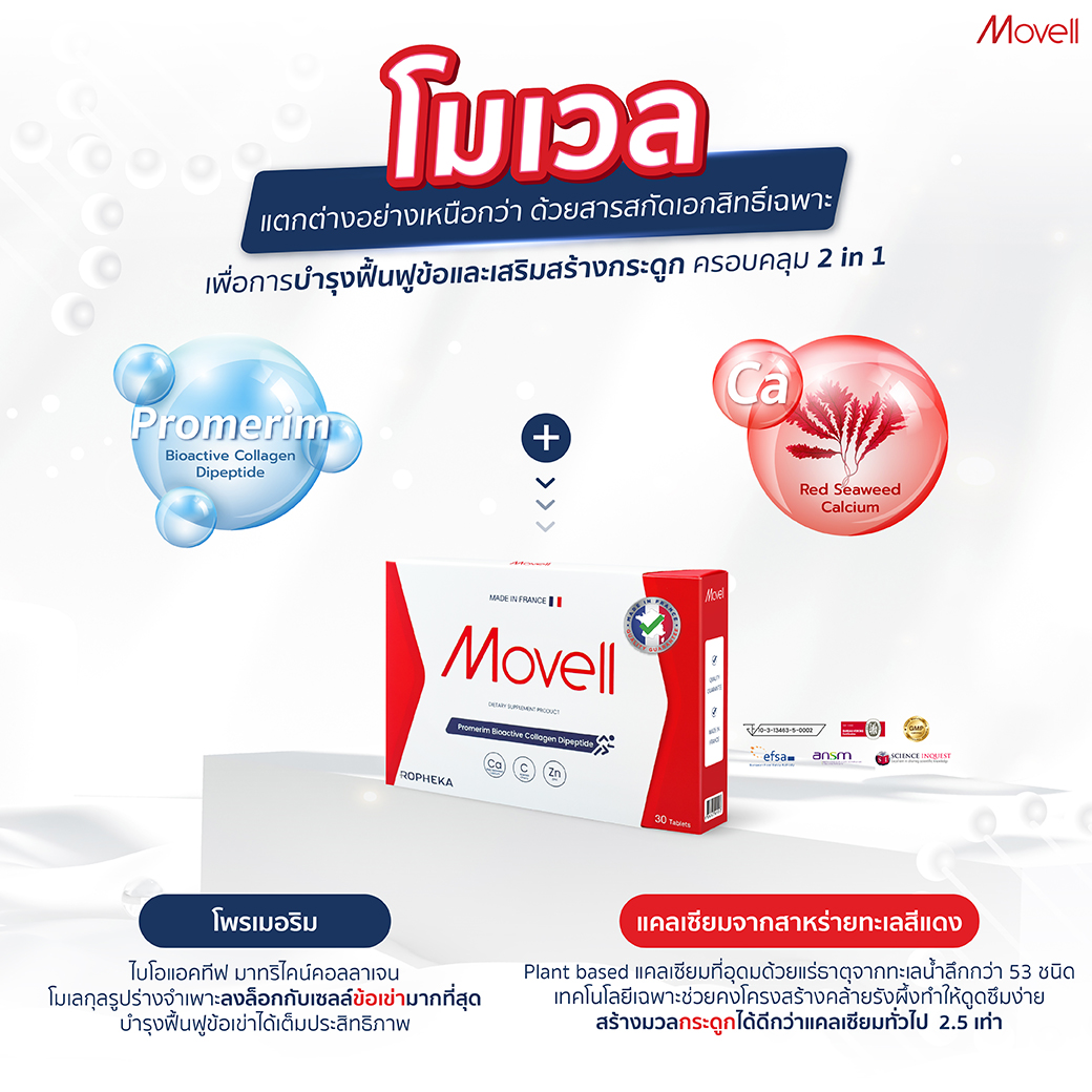 [1แถม2]Movell โมเวลขนาด 15 เม็ด คอลลาเจนเข่า คอลลาเจนกระดูก แคลเซียม ...