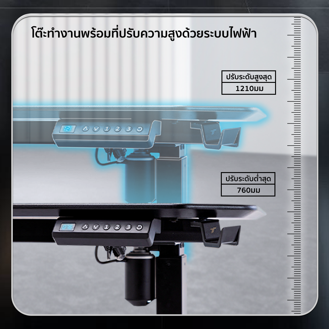 TTRacing Titus Smart Desk โต๊ะทํางานปรับระดับไฟฟ้า โต๊ะไฟฟ้า สีขาว สีเมเปิ้ล สีน้ำตาลวอลนัท สีโทนอุ่น สีไม้  โต๊ะคอม ดีไซน์ล้ำ เพิ่มความสะดวก ปรับระดับความสูงได้ หน้าโต๊ะกว้าง ขอบไร้เหลี่ยม ทนทาน รับประกันคุณภาพ รองรับน้ำหนักได้ถึง 80 กก.