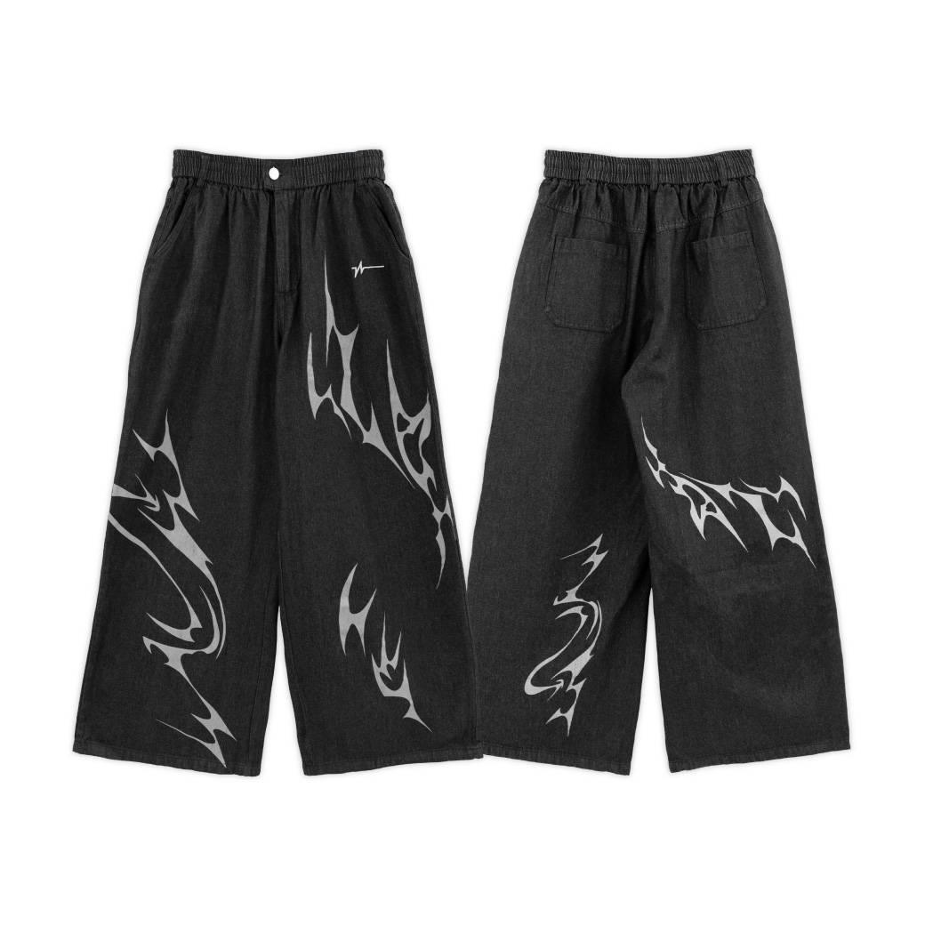 URTHE - กางเกง ขายาว Col. DARKWAVE รุ่น DW TROUSERS สีดำอ่อน สีดำเข้ม