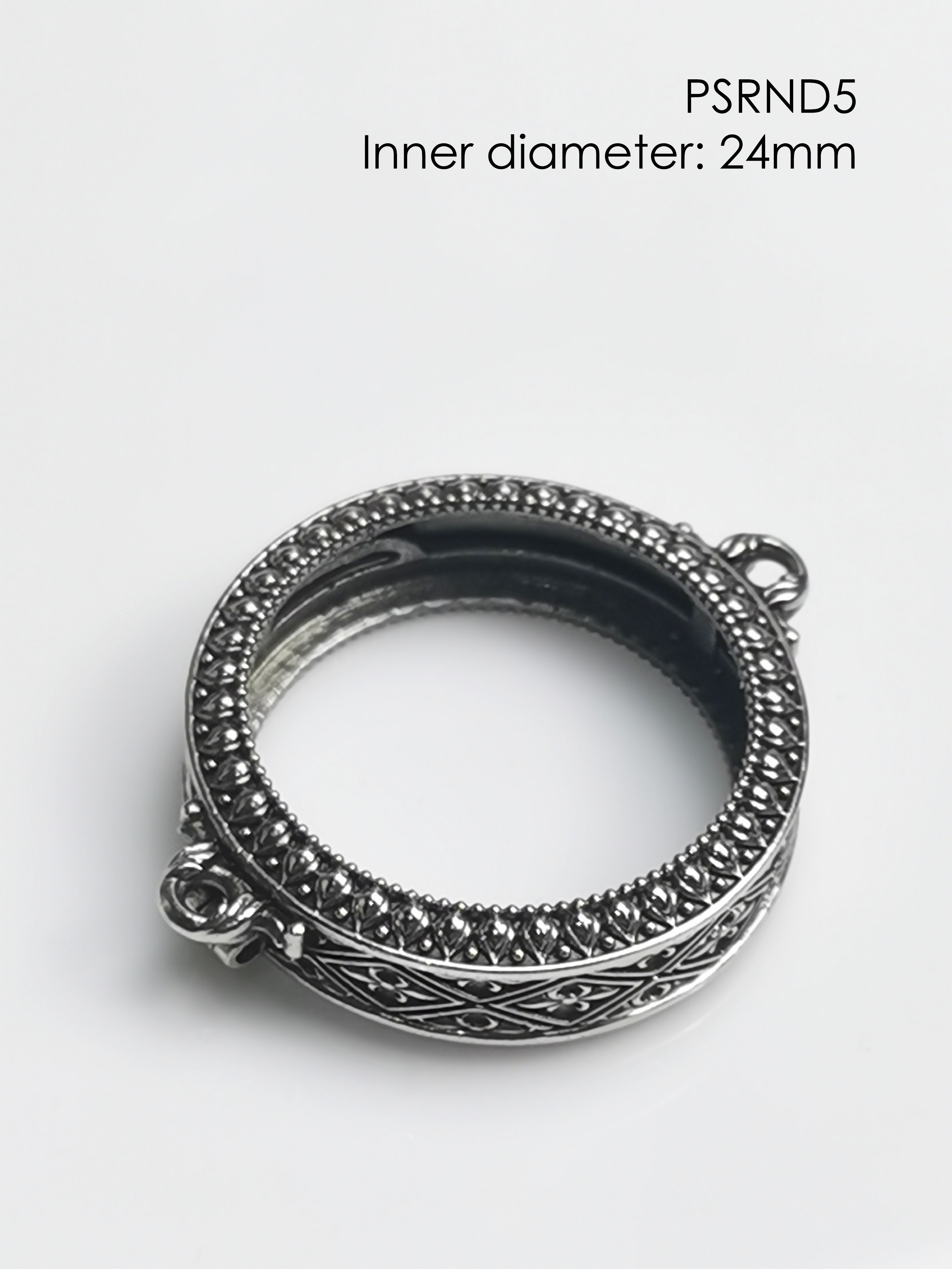 PSRND5Whitebrass round amulet casing inner diameter 24mm กรอบพระ ไวท์บ ...