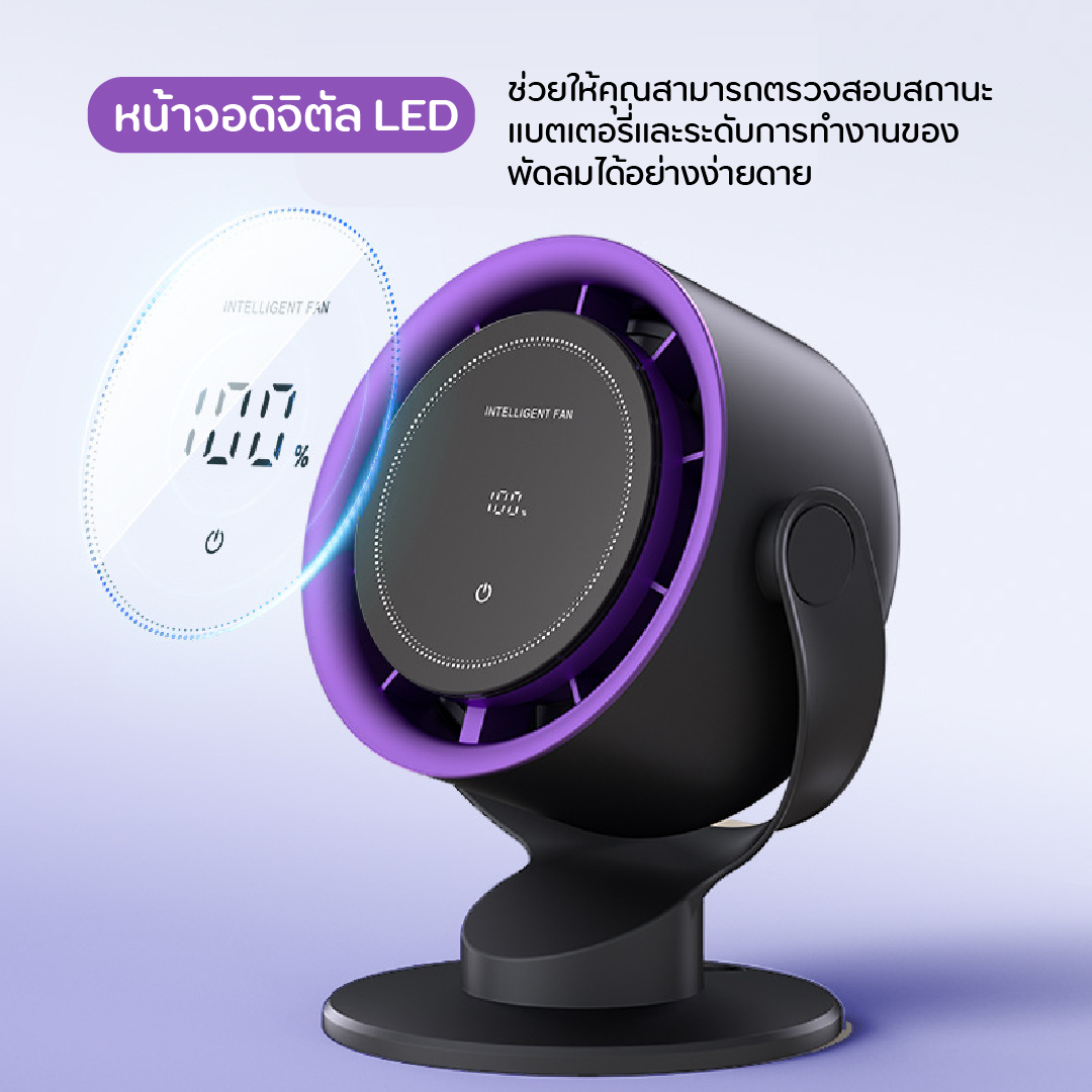 พัดลมตั้งโต๊ะ desktop Smart fan หน้าจอทัชสกรีน หมุนได้ 90° ปรับได้100 ...