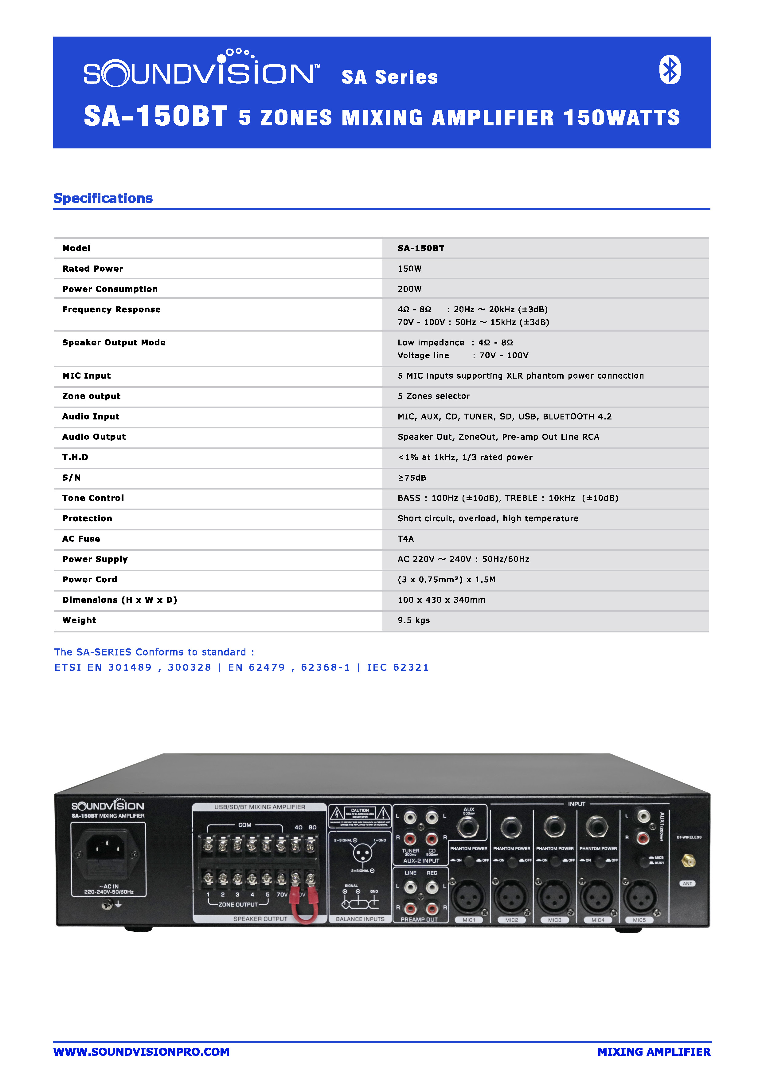 Power Mixer Soundvision SA-150BT 150W เพาเวอร์มิกเซอร์ 7 ช่อง มี Volt ...