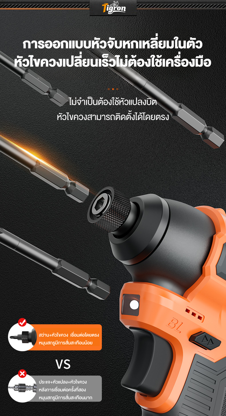 Tigron รุ่น TG-IM160 แรงบิด 160 N.m ไขควงกระแทกไร้สาย 16.8V Brushless สว่านไฟฟ้า มินิไขควงไร้สายสว่านแบตเตอรี่ลิเธียมไอออน