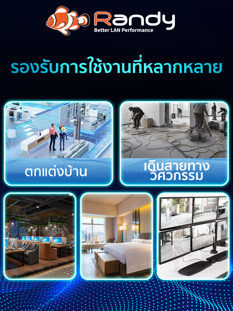 RANDYสายแลนCAT7 ทองแดงOFC100% ยาว305M S/FTP แจ็คเก็ต2ชั้น PE+PVC ทนแดด ...